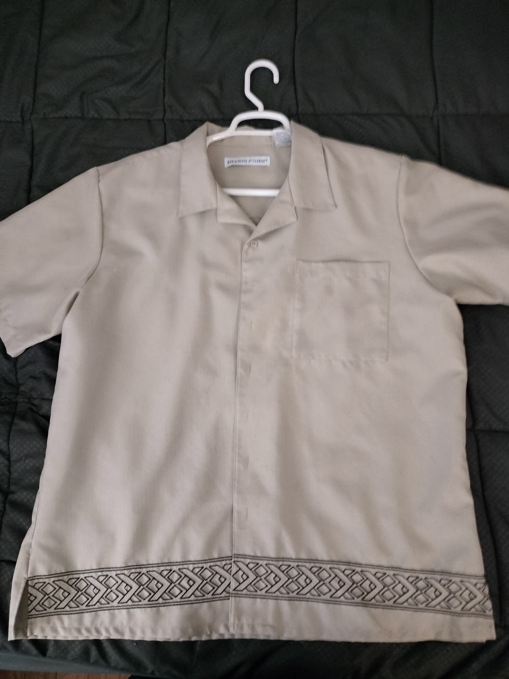 Irvine Park Light Beige Short-Sleeve Camp Shirt with Embroidered Hem